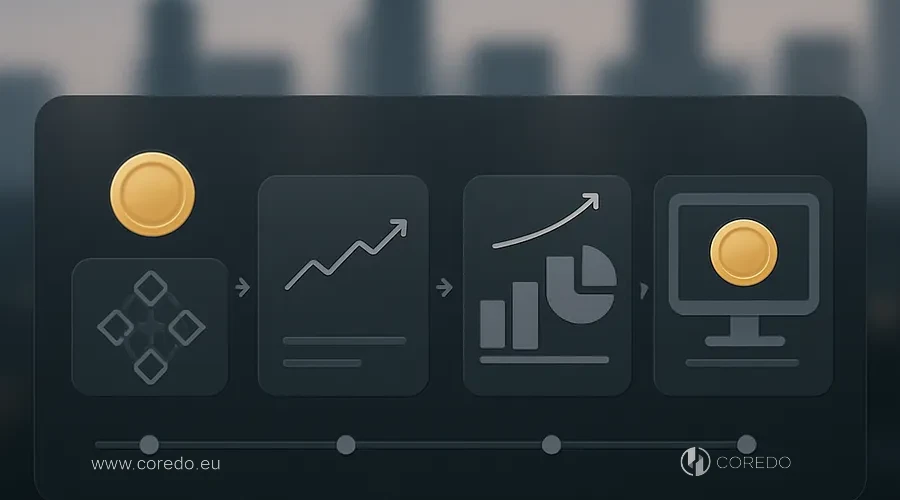 Illustration for the section «Tokenomics: launch and listing step by step» in the article «How to create your own cryptocurrency»