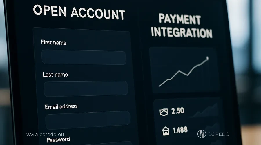 Иллюстрация к разделу «Открытие счета и интеграция платежей» у статті «Юридическая поддержка финтеха в Европе»