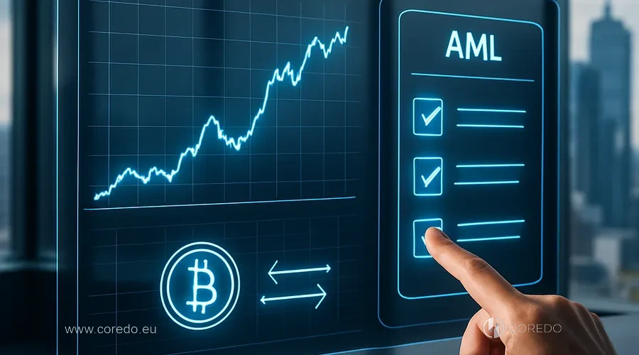 Illustration for the section «AML compliance in crypto transactions and international operations» in the article «AML for realtors- how to comply with the rules in Europe»