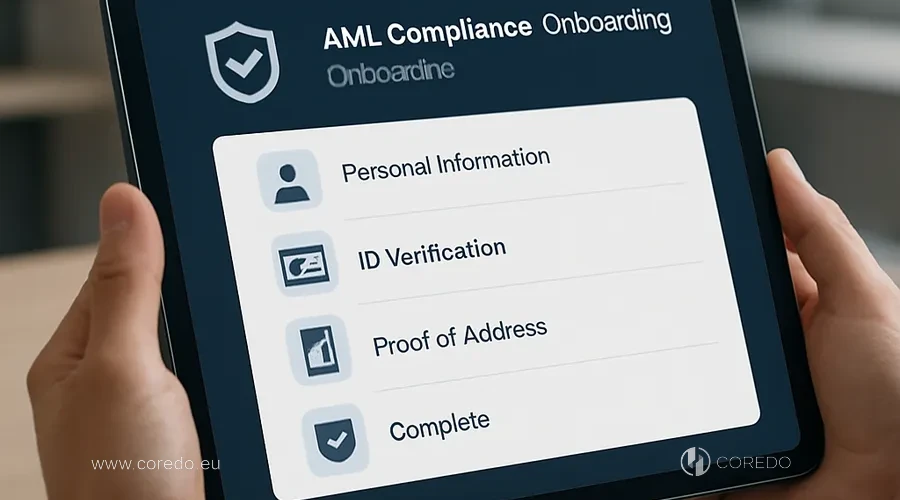 Ilustrace k oddílu „AML compliance v roce 2025: digitální onboarding“ v článku „AML audit před bankovním onboardingem – kdy je povinný“