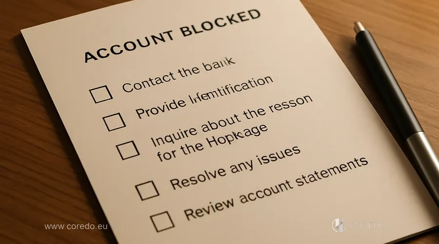 Иллюстрация к разделу «Первые шаги после блокировки счета: чек-лист» у статті «Что делать при блокировке счёта по AML-причинам»