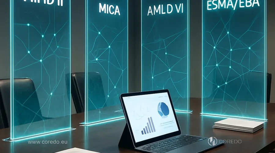 Иллюстрация к разделу «MiFID II, MiCA, AMLD VI, ESMA/EBA» у статті «Инвестиционные платформы и краудфандинг - регуляторные различия в ЕС»