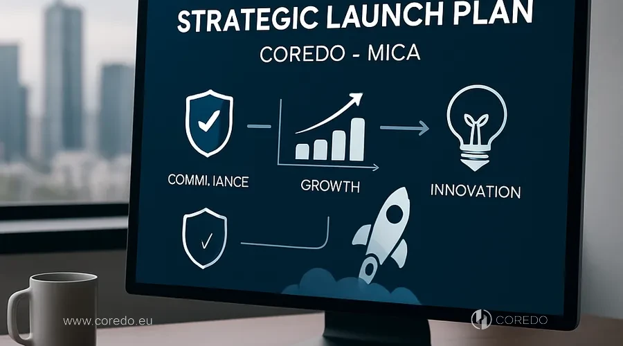 Ilustrace k oddílu «Plán spuštění COREDO v rámci MiCA» v článku «MiCA a DeFi – regulace decentralizovaných protokolů»