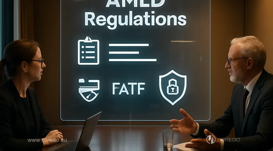 Illustration for the section «Regulation of AMLD4/5/6, FATF and GDPR» in the article «Bank counterparty checks in the EU – what it is and how it works»
